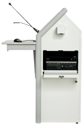 Tecpodium interactive lectern side view audio visual podium