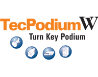 Tecom TecPodium W-Turn key AV wood podium logo